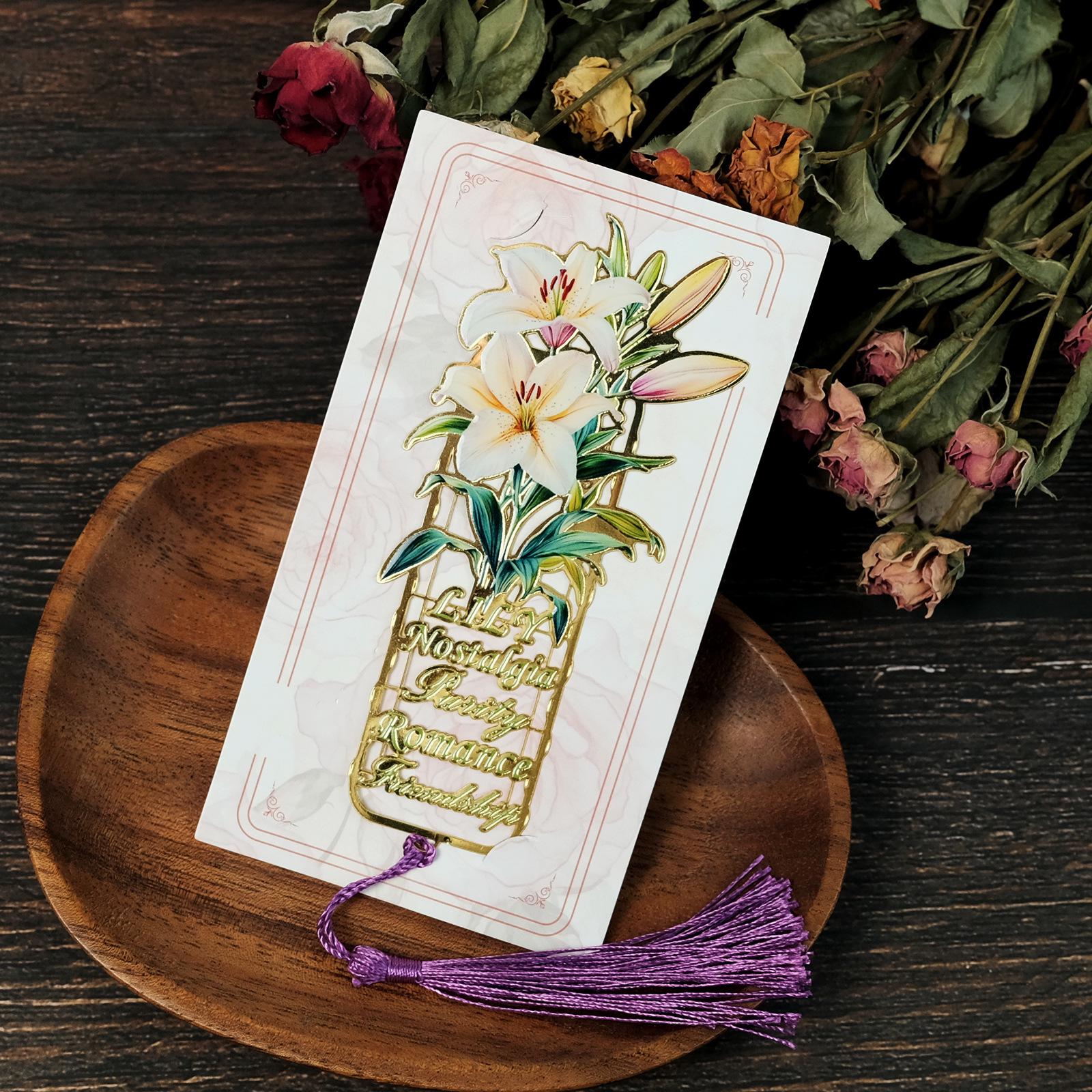 

Elegant Floral Tassel Metal Bookmark: Rose, Sunflower, Tulip, Lily Design