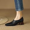 Fashion 2024 Spring/Autumn Women Shoes Square Toe High Heels Leather Chunky Heel Women Pumps Retro Slip On Black Shoes for Women