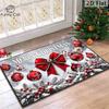 1pc, Christmas Doormat, Merry Christmas Large Red Bow Shiny Xmas Ball Ornaments Snowflake Pine Branch Red Berry Snow Covered Winter Scene Decorative F