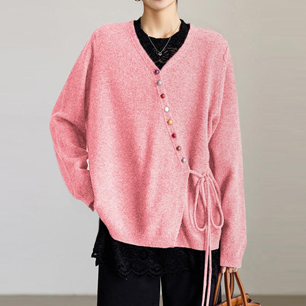 Women's Solid Color Long Sleeved Colorful Button V-neck Cardigan Top Jacket