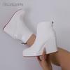 White Women's Platform Ankle Boots Pu Leather Pointed Toe Back Zipper Wedges Heel Fashion Casual Booties Size35-42 Bottes Femmes
