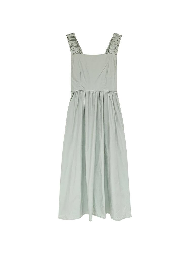 Elegant Solid Suspender Dress Women Fashion Square Neck Sleeveless Holiday Vestidos Casual Female Black Streetwear