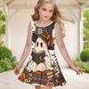 Girls Round Neck Sleeveless A Line Flared Dress Halloween Pumpkin Ghost Printed