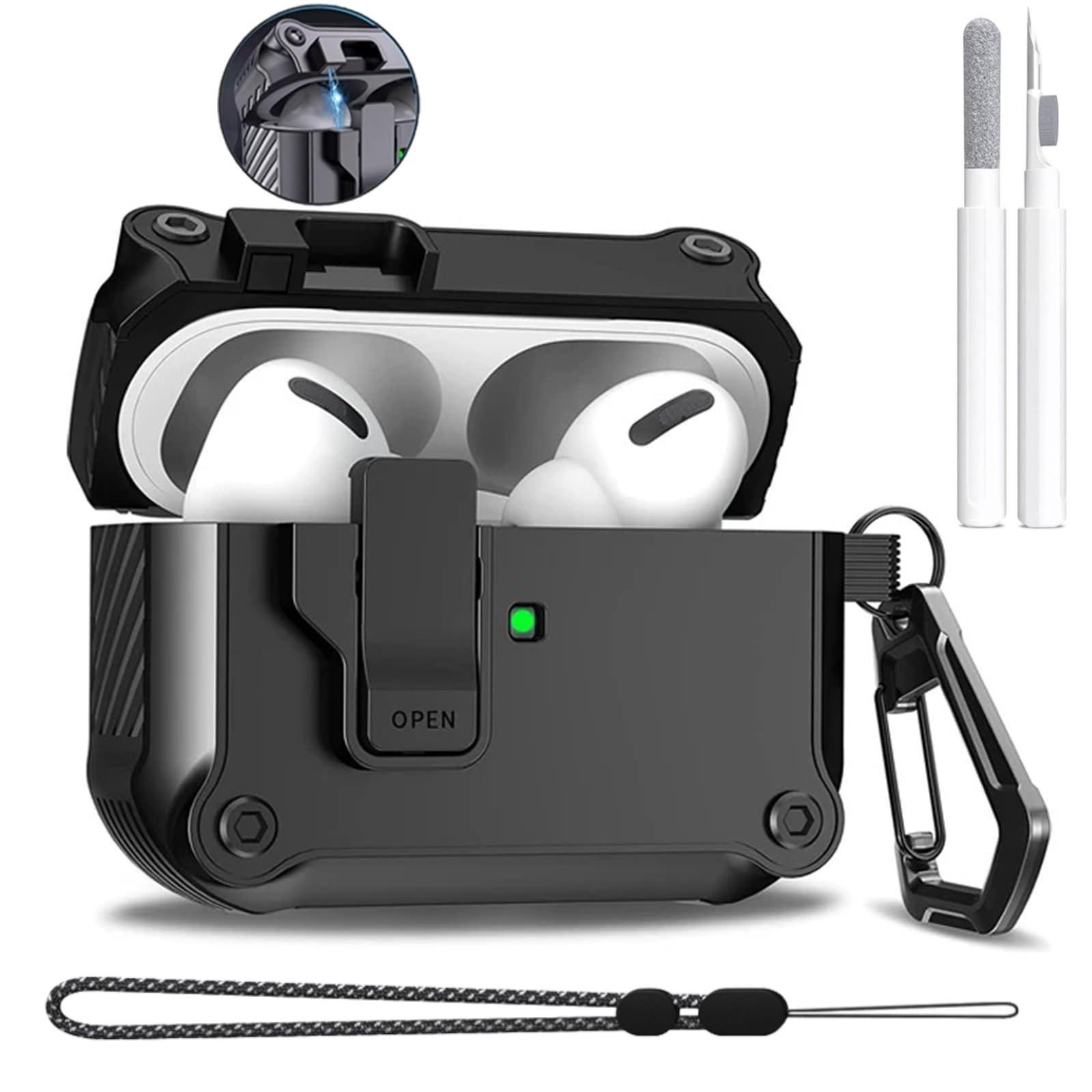 

For AirPods 4 Generation Case with Cleaning Kit & Lanyard Carbon Fiber Switch Secure Lock Design for New Airpods 4 Charging Case For Airpods 4 Case чёрный