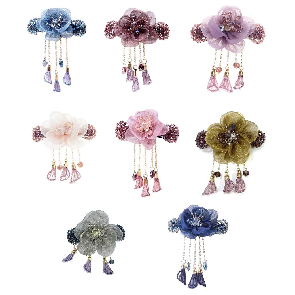 Chinese Styles Hair Pin Handmade Flower Hair Clip Long Tassels Women Hairpin for Ponytails and Various Hairstyles