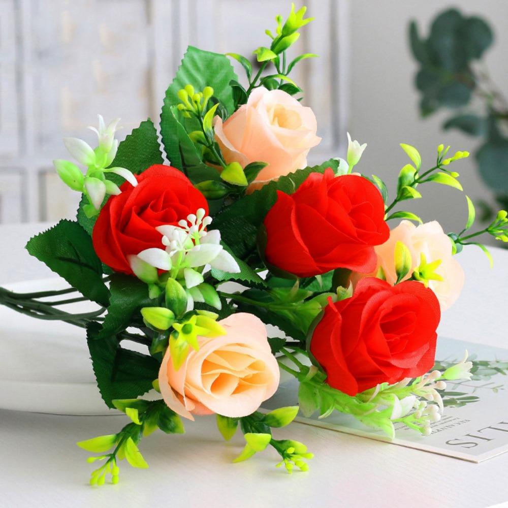 

6 Heads Real Happy Flower 7 Colors Photography Photo Gift Valentine s Day Flowers Natural Simulated Rose Buds Home Decorative