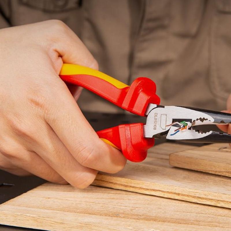 200mm Insulated Long Needle Nose Plier 1000V for Electric Vehicle, Jaws Hardness HRC58 To 62, Two-Toned Anti Slip Handle