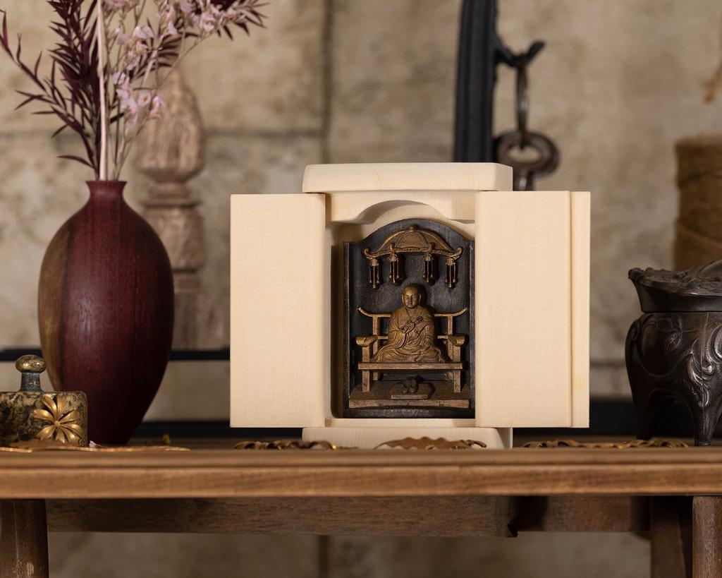 Zeku Kobo Daishi Kukai Buddha Statue with Zushi Antique Koyasan Kongo Prayer Sect Fudo Myoo Dainichi Nyorai Zodiac Amulet Principal Image (gold