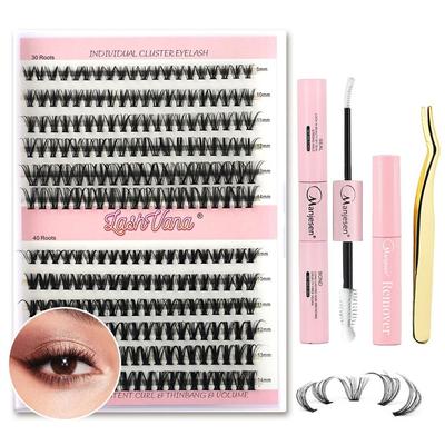 Wispy Individual Lashes Kit with Lash Bond and Seal and Remover Lash Tweezers  for Beginners