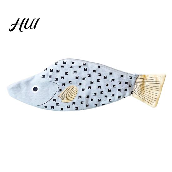 Lightweight Pencil Case Bag Fish Shape Smooth Zipper Closure Pen School Supplies Holder Large Capacity Thickened Canvas Stationery Organizer Storage