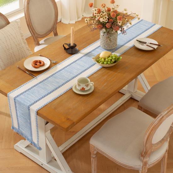 Boho Table Runner Color Block Table Runner with Tassels Farmhouse Table Runner for Kitchen Dining Table Dresser Home Decor