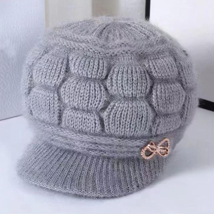 

Женская зимняя утепленная вязаная шапка для пожилых людей плюс Pumpkin hat серый