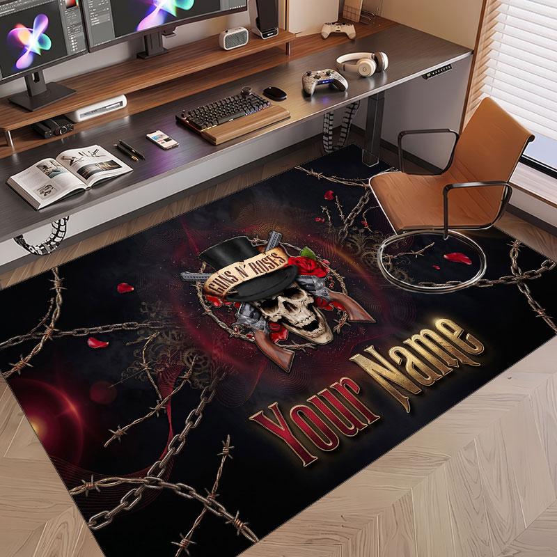 Custom Rug Guns N’ Roses Pattern Print Name Text Soft Non‑Slip Floor Carpet for Home Indoor Decoration
