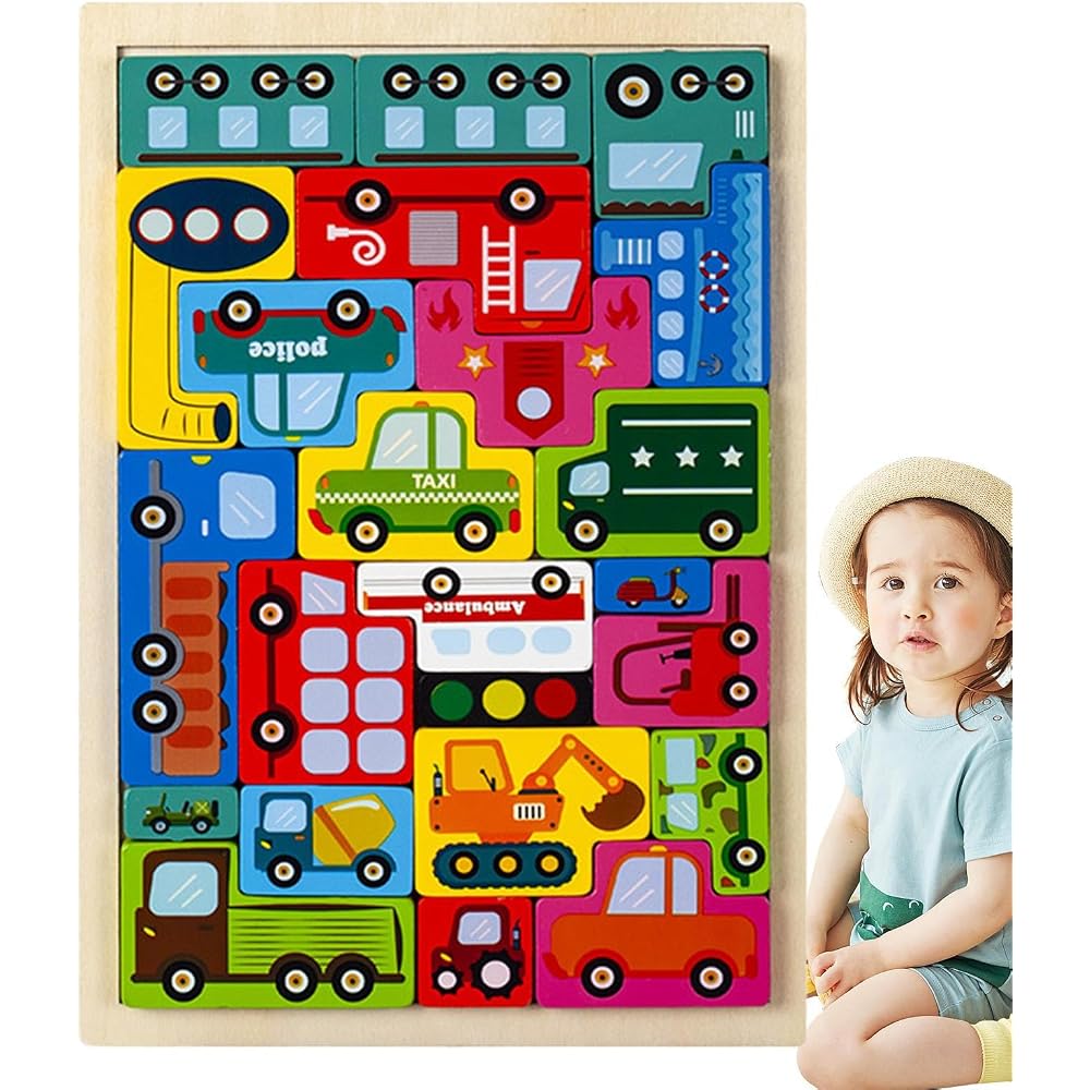 Animal Puzzle Blocks, Animal Tangram & Block Puzzle Wooden, Kids Cartoon 3D Tetris Puzzle Early E...