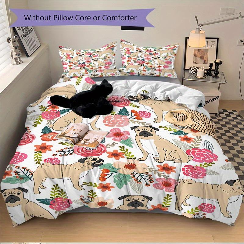 3pcs Pug Pattern Bedding Set, Suitable for Bedroom Decoration, (Includes 1 Duvet Cover And 2 Pillowcases, Quilt Not Included) Yy250822154