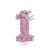 High-End Pink Glitter Crown Number Candle for First Birthday Cake Decoration