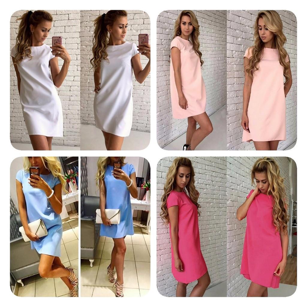 Stijlvolle Casual Jurk met Korte Mouwen, Ronde Hals en A-lijn Pasvorm in Vier Trendy Kleuren voor Jonge Vrouwen