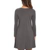 Pure Color Fall Spring Long Sleeve Mini Dress Round Neck A-line Loose Big Hem Pockets