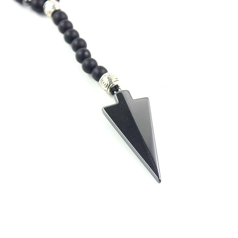 Arrow Necklace Matte Imitation Black Agate Round Bead Hematite Minimalist Harajuku Men Women Necklaces