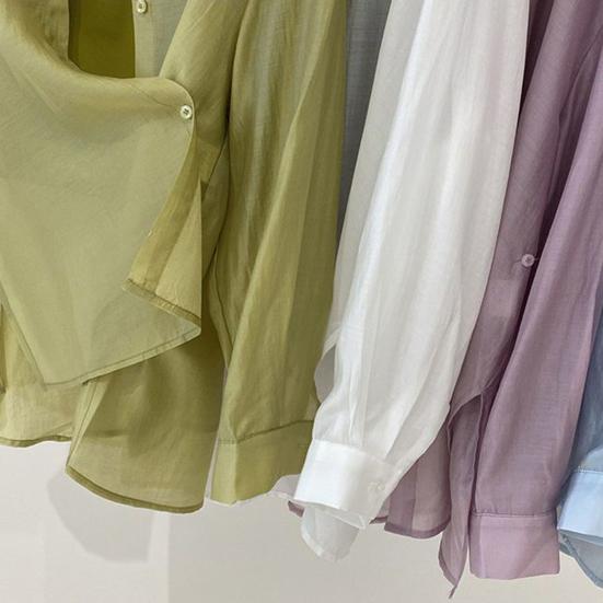 Summer Sun Protection Shirt Lapel Long Sleeve Single Breasted Shirt Solid Color Thin Loose Fit Air-conditioning