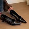 Elegant pointed black high heels women's design sense metal buckle sexy thin heel shallow mouth versatile single shoes