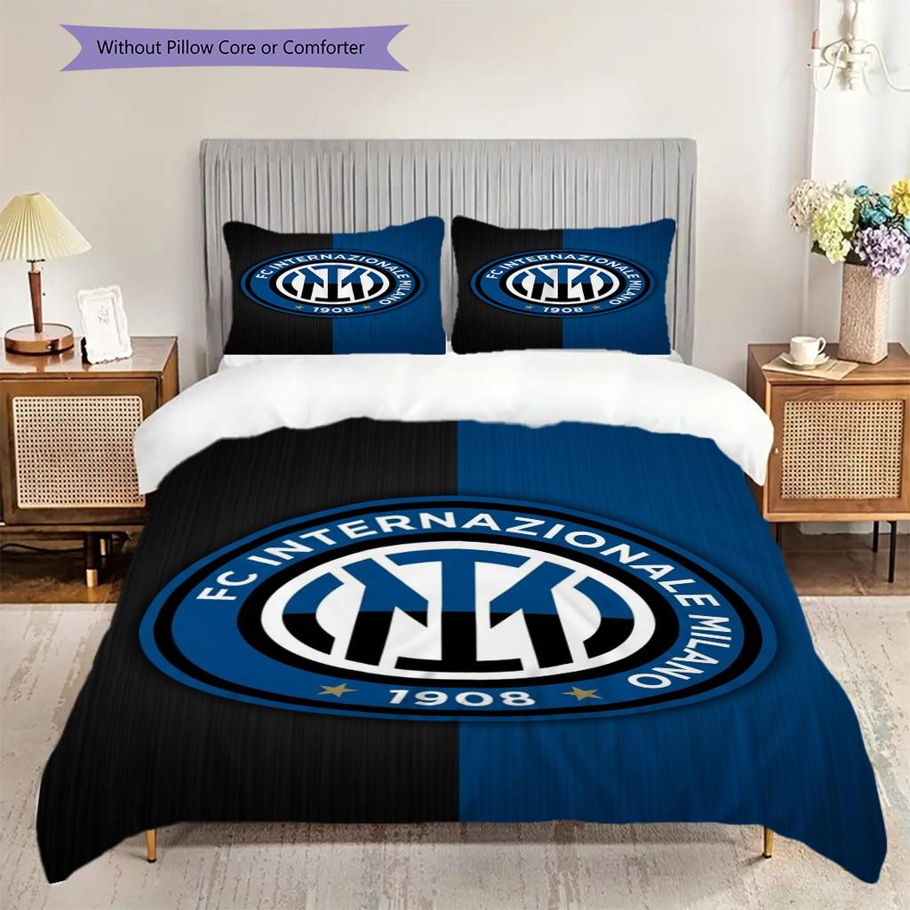 Inter Milan Football Club Emblem Three-piece Set (1 * Duvet Cover + 2 * Pillowcase, Without Core) Bedding Set Duvet Cover and Pillowcase