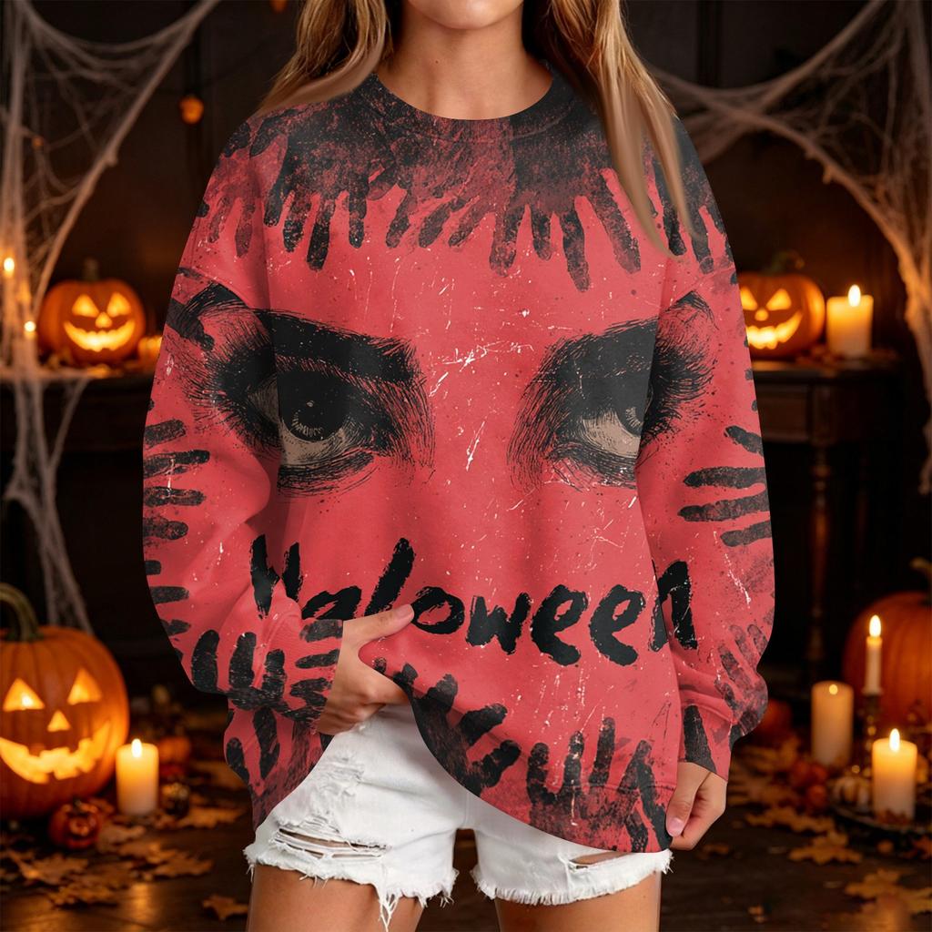 Women's Fashion Casual Halloween Print Round Neck Sweatshirt
