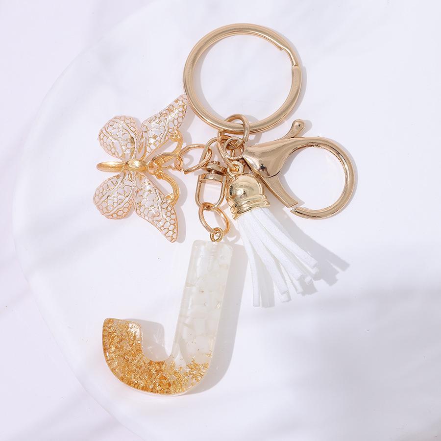 Chic White Tassel Letter Keychain with Resin Epoxy Pendant - Stylish Ornament for Bags