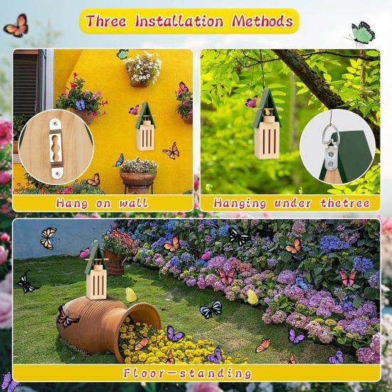 Butterfly House And Feeder Wooden Butterfly House Natural Butterfly Habitat with Butterfly Puddler Outdoor Hanging Butterfly Shelter And Feeder