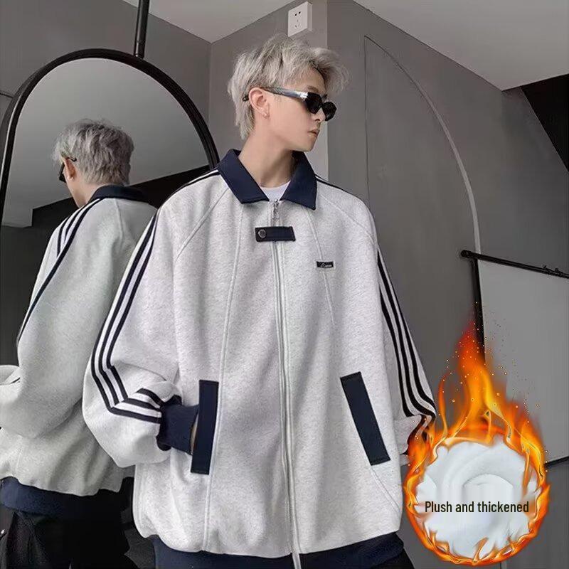 Men's College-Style Three-Stripe Baseball Cardigan: Trendy Autumn/Winter Versatile Jacket