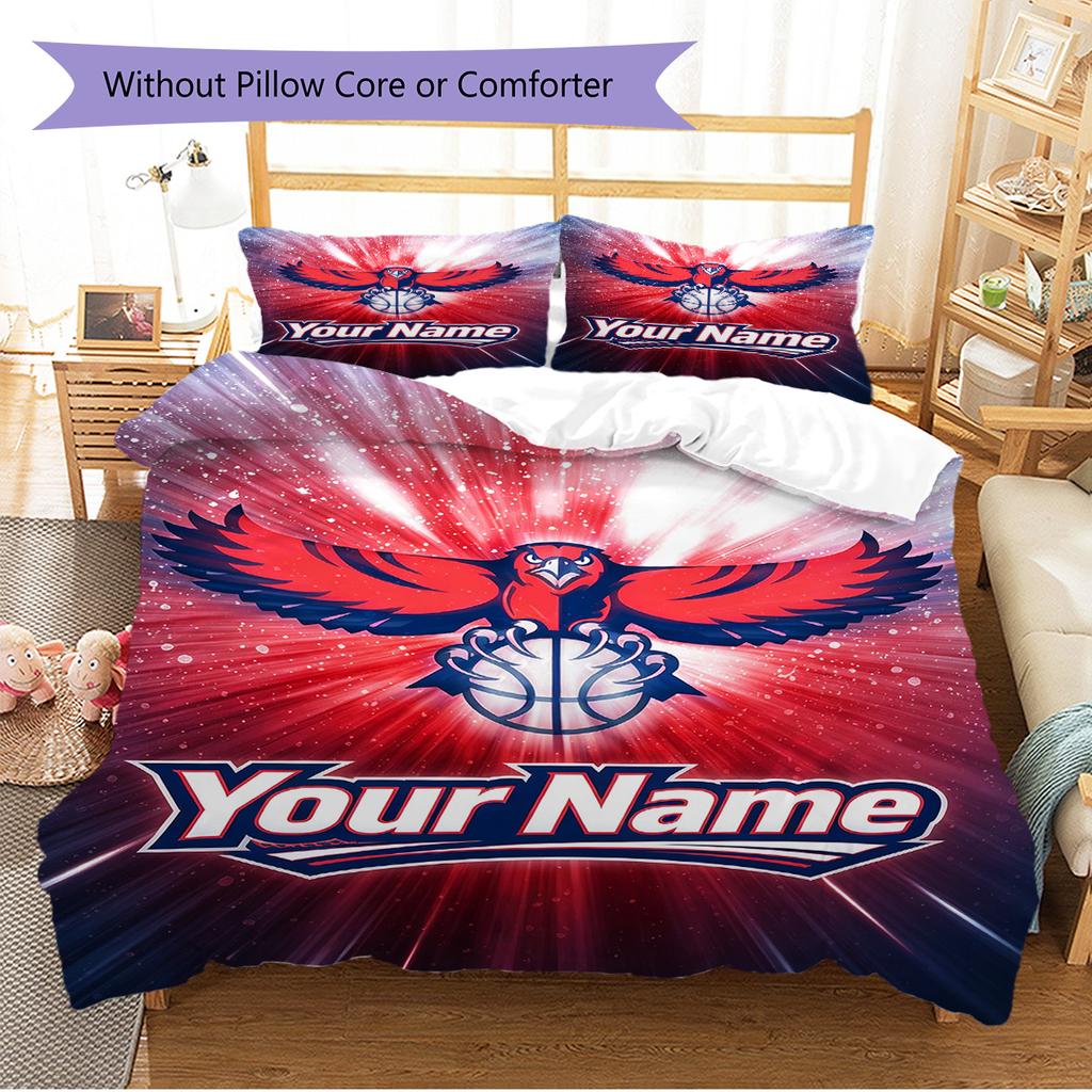 Name Custom Atlanta hawks Pattern Bedding Set Quilt Cover Pillowcase Home Decor Gift (1 * duvet cover + 2 * pillowcase, without core)