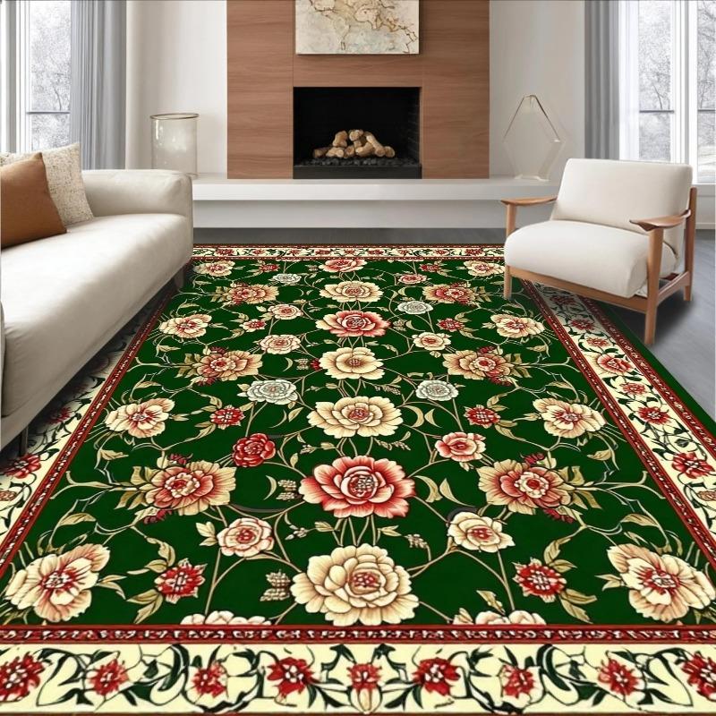 Vintage Floral Living Room with Full Carpet Sofa Coffee Table Floor Mats Bedroom Bedside Blanket Classic Bohemian Style Carpet