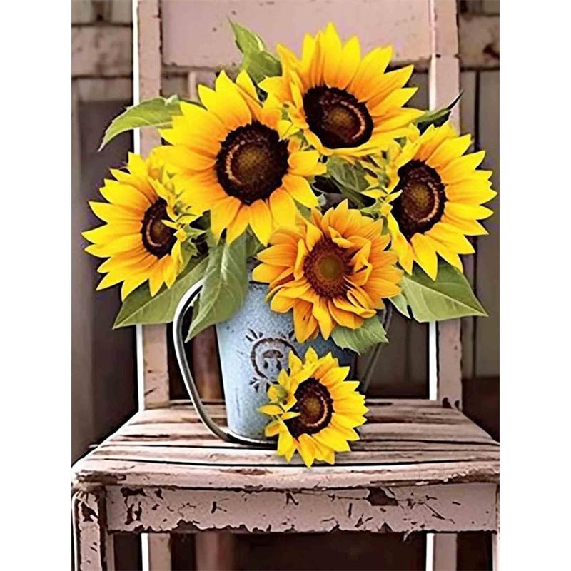 Momoart DIY Diamantbroderi Rosmålning Tusensköna Blomma Bild Strass Mosaik Solros Dekor för Hemmet