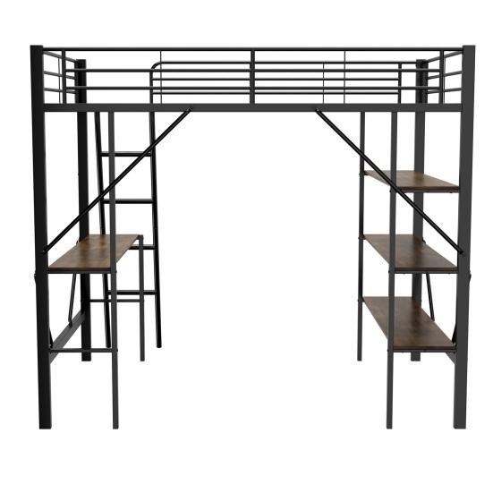 Metal Bed Strong Carrying Capacity with Computer Desk Storage Shelves Ladder Iron Frame Children Bunk Fall Protection Grilles Home Furniture Loft