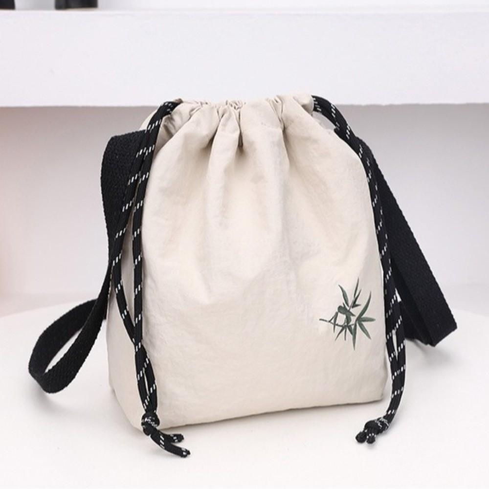 Lightweight Nylon Bucket Bag Large Capacity Crossbody Bag Simple Drawstring Shoulder Bag  Daily