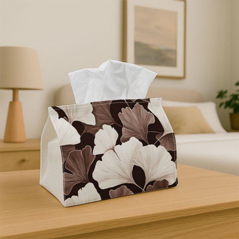 1pc Decorative Tissue Box Holder & Napkin Dispenser with Elegant Brown & White Leaf Pattern - Multifunctional Organizer Compatible for Tissues/Roles/S