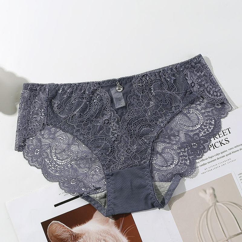 

1 шт., женское кружевное нижнее белье, трусики, бесшовные трусы из ледяного шелка, прозрачные трусы с цветочным принтом для девочек XL (55-65kg) серый