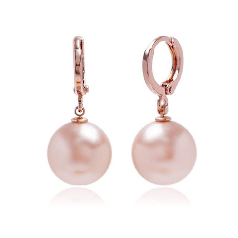 E476 12mm Peach Pearl Rose Gold One-Touch Earrings
