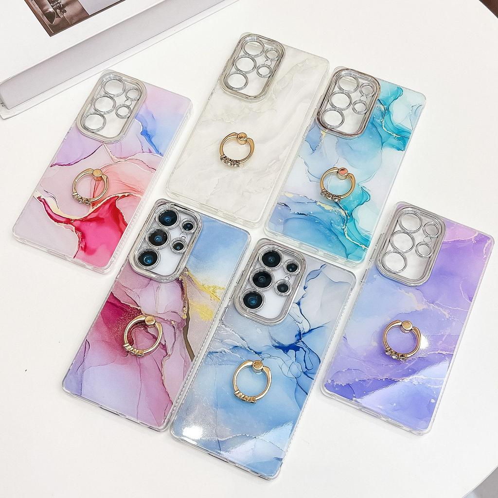 Suitable for Samsung S25ultra Phone Case IMD Electroplated Marble Patterned S24plus Ring Stand A56