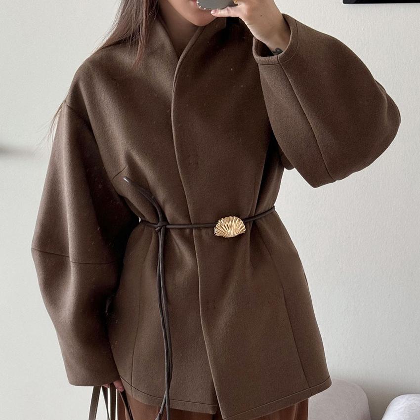 New Autumn And Winter High-End Brown Tailored Woolen Coat For Women Stylish And Elegant Design S коричневый