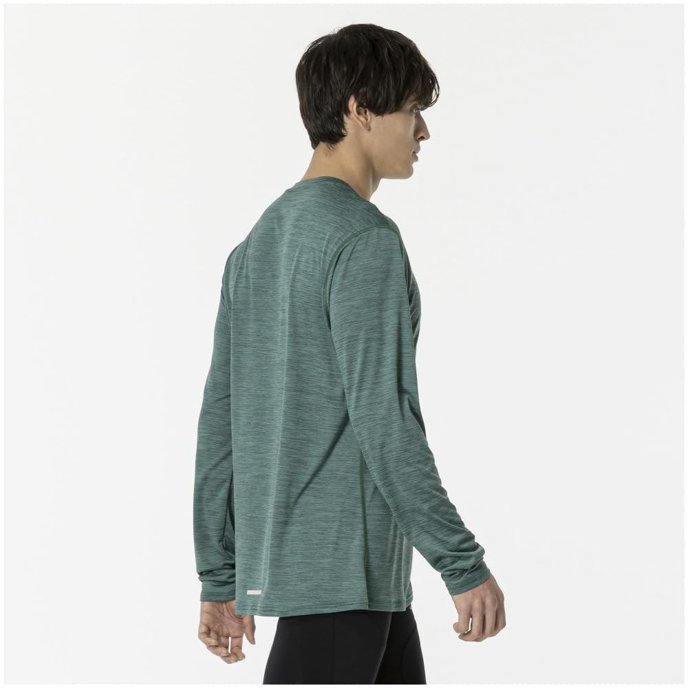 Mizuno Running Wear Quick Dry Long Sleeve Aurora Sweat Absorbent Quick Drying Reflective Print J2MAA520 Evergreen T-Shirt Men's