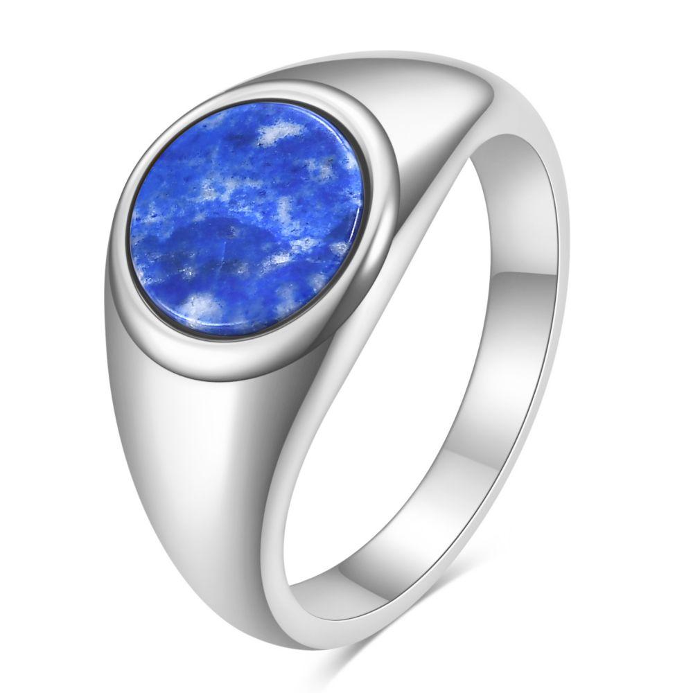 Fashion Minimalist and Cool Style Round Gemstone Inlaid Rings for Women Stainless Steel Punk Carved Men Ring