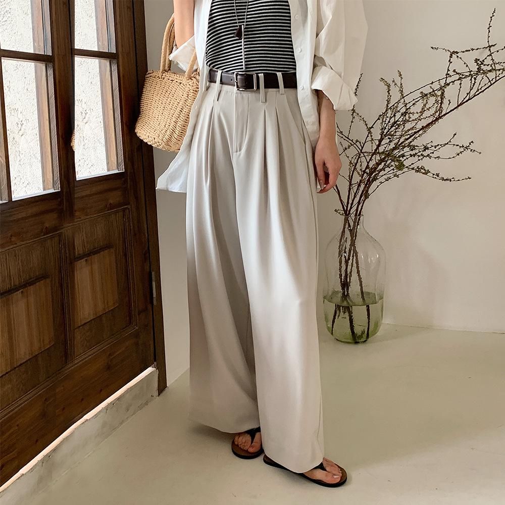 

Women s High-Waisted Wide-Leg Suit Pants with Belt - Spring/Summer Casual Drape Large абрикосовый