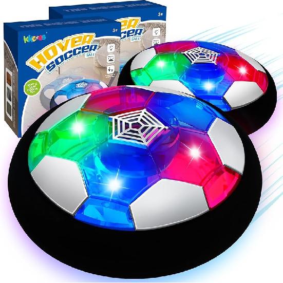 KKONES Dětské hračky Hover fotbalový míč (Sada 2), Fotbalový míč na vzduchový pohon na baterie s LED světlem a měkkým pěnovým nárazníkem pro vnitřní venkovní hru,