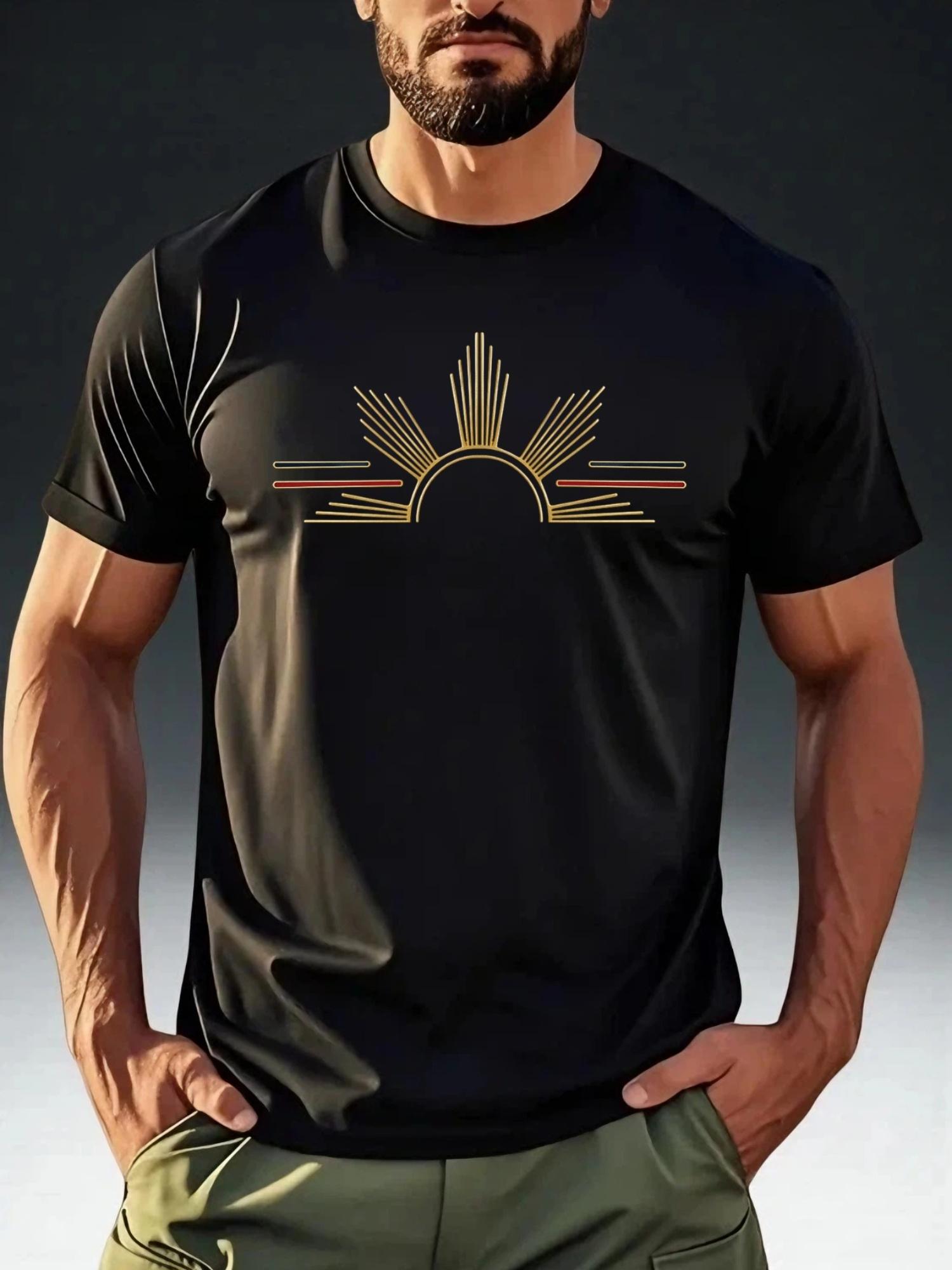 Men S Fashion T-Shirt Featuring a Philippine Theme with a Golden Sun Print XXXXL
