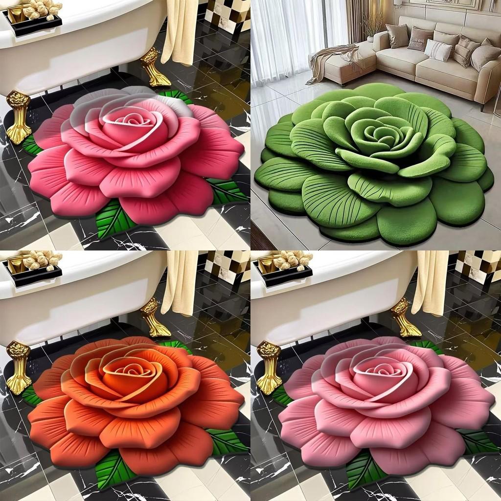 Flowers Print Rose Floor Mat Bathroom Water Absorbing Foot Mat Home Slip Anti
