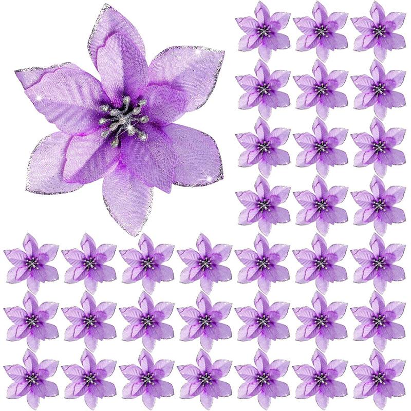 13CM Christmas Decoration Artificial Glitter Flowers Floral for Xmas Tree Ornament New Year Party Home Decoration Navidad