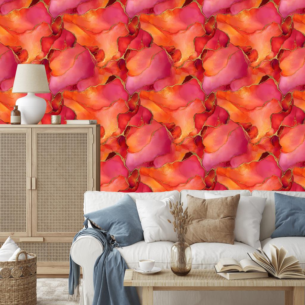 Ink Red, Peach and Coral Wallpaper 50x1000