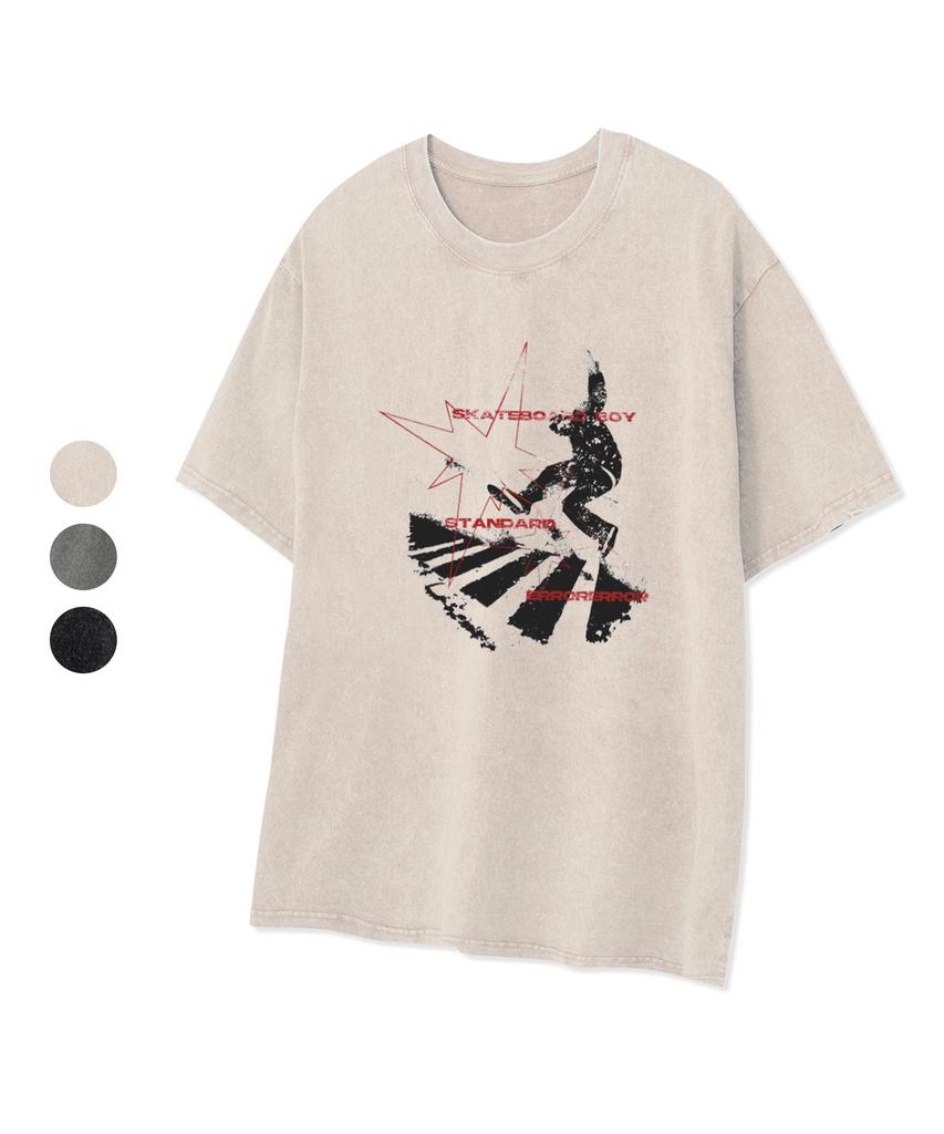 STANDARDERROR 87-Stan320 Skateboard Boy Crack Pigment Short Sleeve T-Shirt (3 Colors)