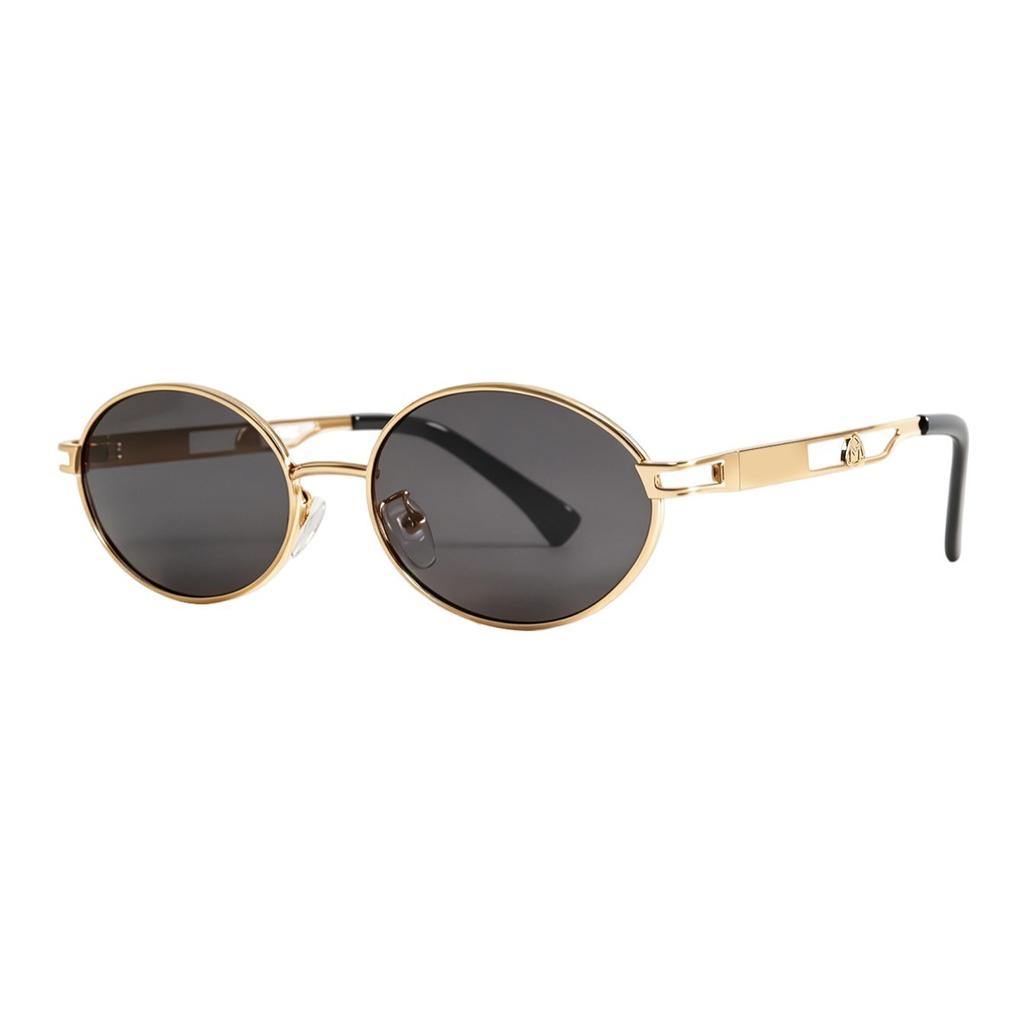 Metal oval sunglasses women's sunscreen advanced Hong Kong style concave sunglasses old money style sunglasses